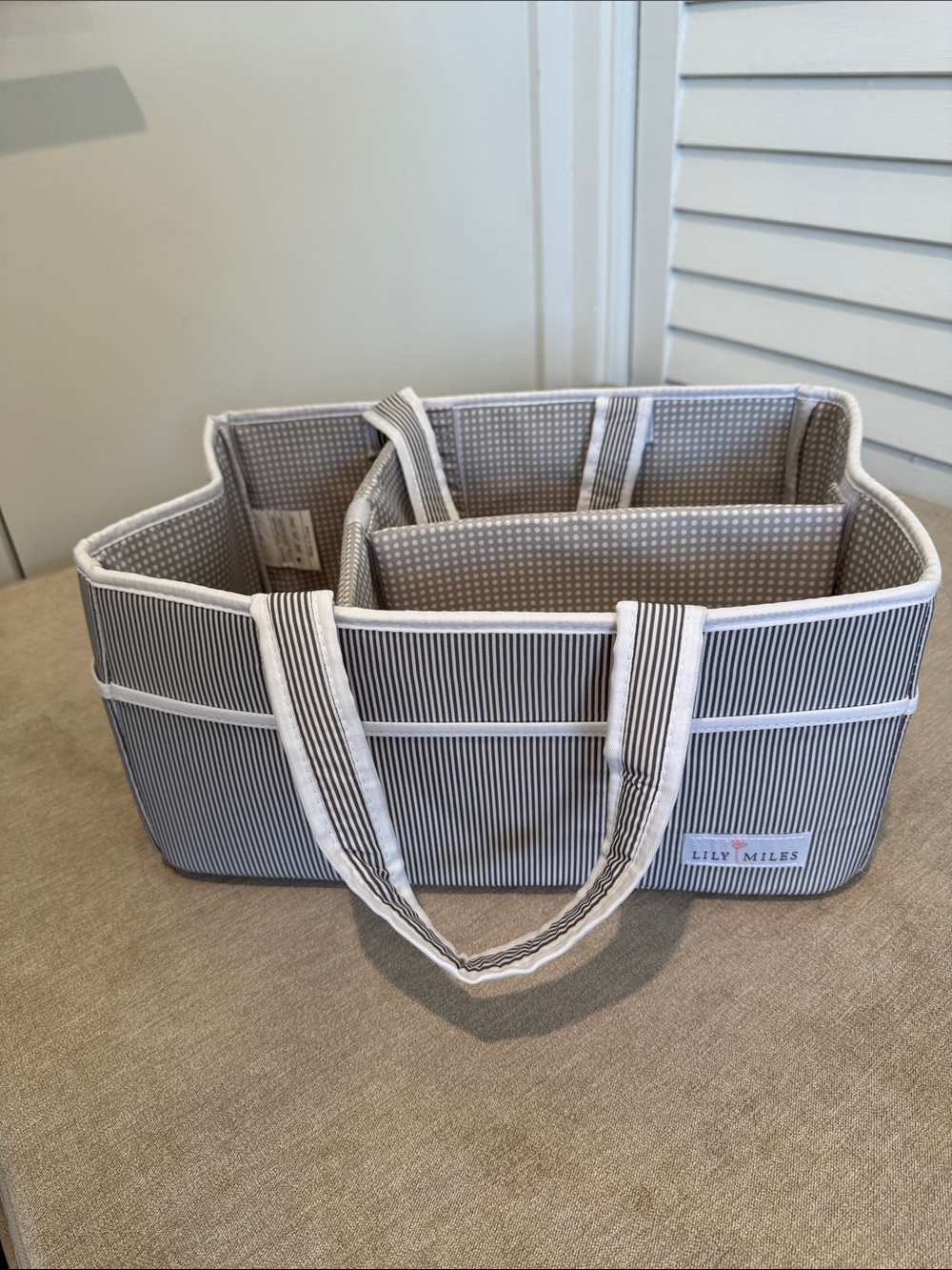 Gray Stripe Nursery Organizer Tote - Gray